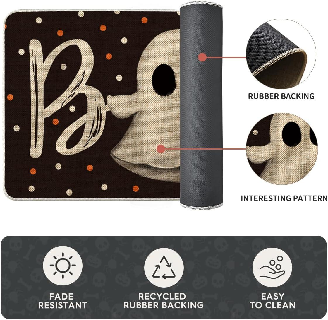 image:imageArtoid Mode Ghost Pumpkin Cat Boo Halloween Kitchen Mats Set of 2 Black Home Decor LowProfile Kitchen Rugs for Floor 17x29 and 17x47 InchBlack