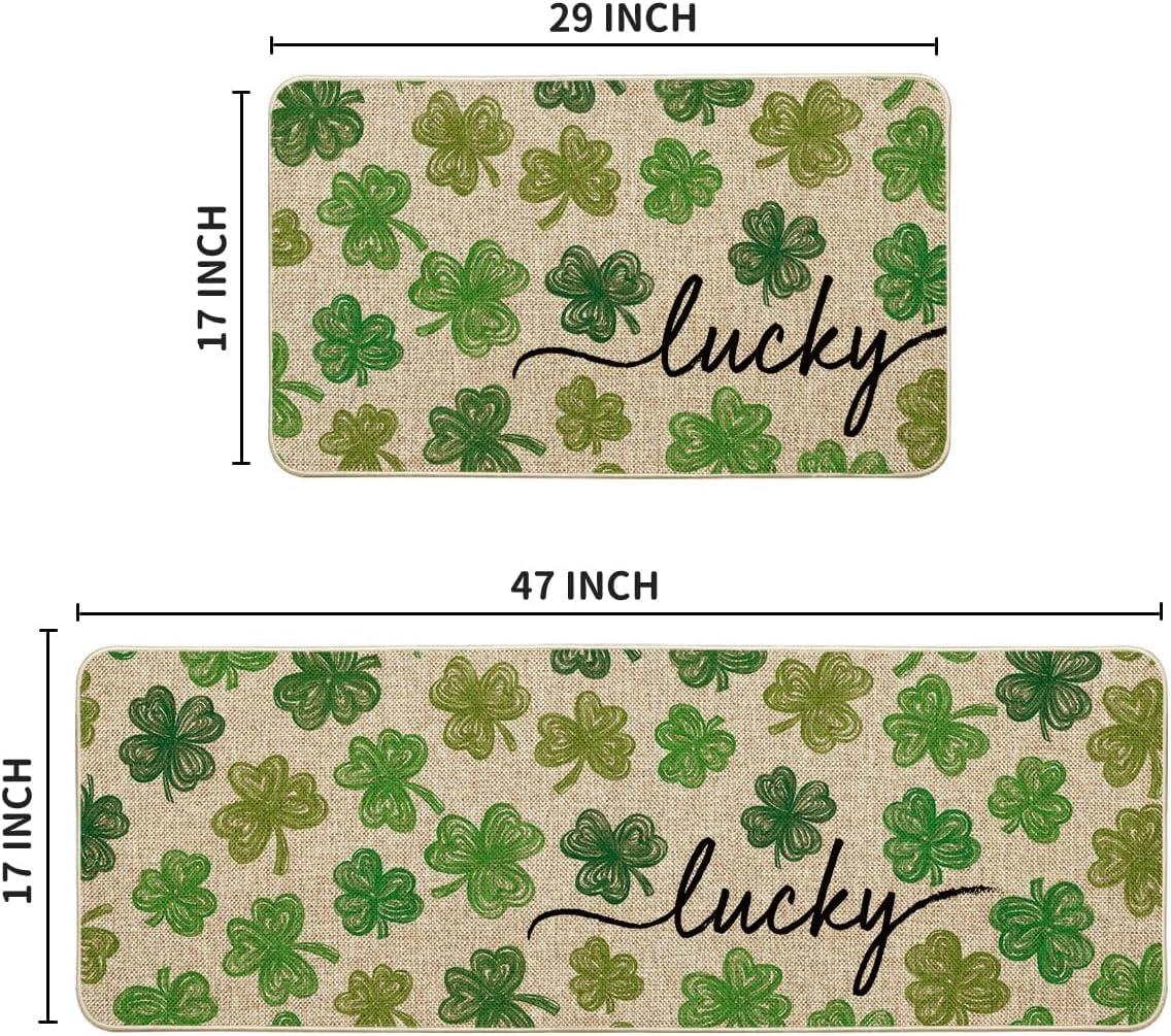 image:imageArtoid Mode Green Lucky Shamrocks Clover St Patricks Day Kitchen Mats Set of 2 Home Decor LowProfile Kitchen Rugs for Floor 17x29 and 17x47 InchBeige