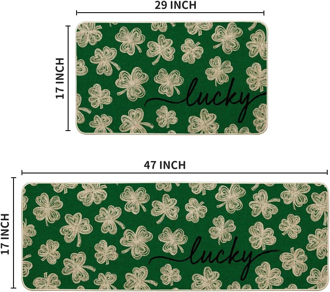 image:imageArtoid Mode Green Lucky Shamrocks Clover St Patricks Day Kitchen Mats Set of 2 Home Decor LowProfile Kitchen Rugs for Floor 17x29 and 17x47 InchGreen