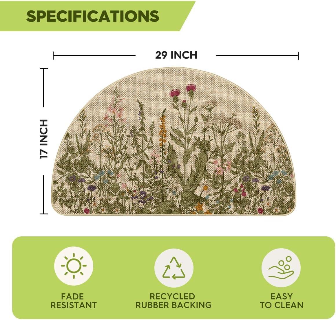 image:imageArtoid Mode Green Wildflower Spring Floral Summer Home Decor LowProfile Switch Rug Door Mat for Indoor Outdoor 17x29 InchBeigeGreen