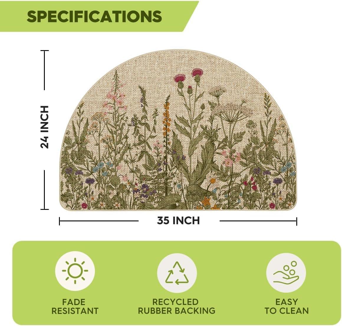 image:imageArtoid Mode Green Wildflower Spring Floral Summer Home Decor LowProfile Switch Rug Door Mat for Indoor Outdoor 17x29 InchBeigeGreen