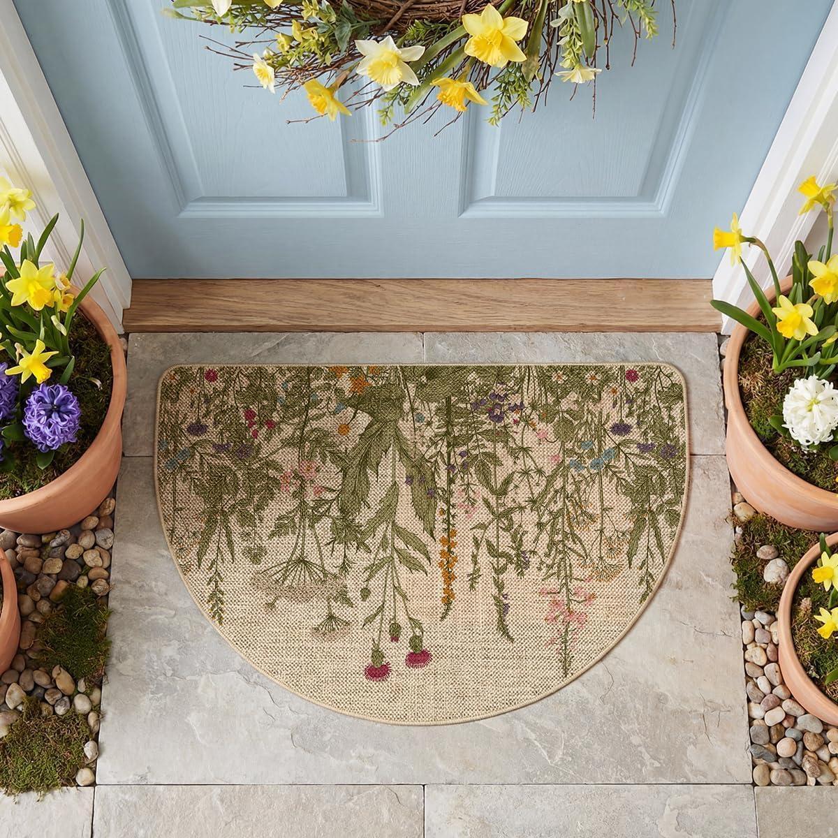 image:imageArtoid Mode Green Wildflower Spring Floral Summer Home Decor LowProfile Switch Rug Door Mat for Indoor Outdoor 17x29 InchBeigeGreen