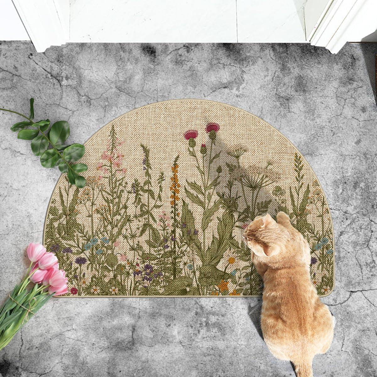 image:imageArtoid Mode Green Wildflower Spring Floral Summer Home Decor LowProfile Switch Rug Door Mat for Indoor Outdoor 17x29 InchBeigeGreen
