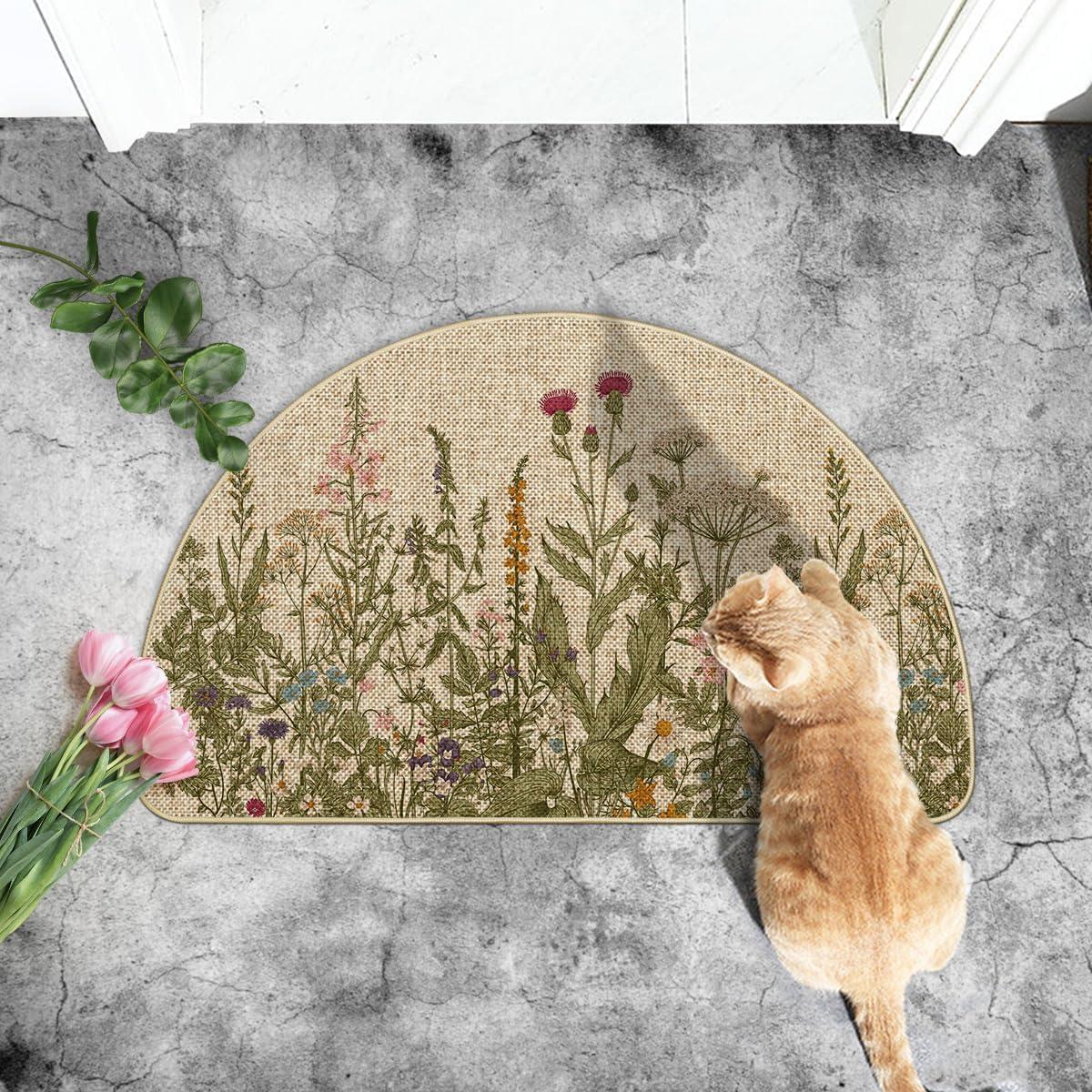 image:imageArtoid Mode Green Wildflower Spring Floral Summer Home Decor LowProfile Switch Rug Door Mat for Indoor Outdoor 17x29 InchBeigeGreen