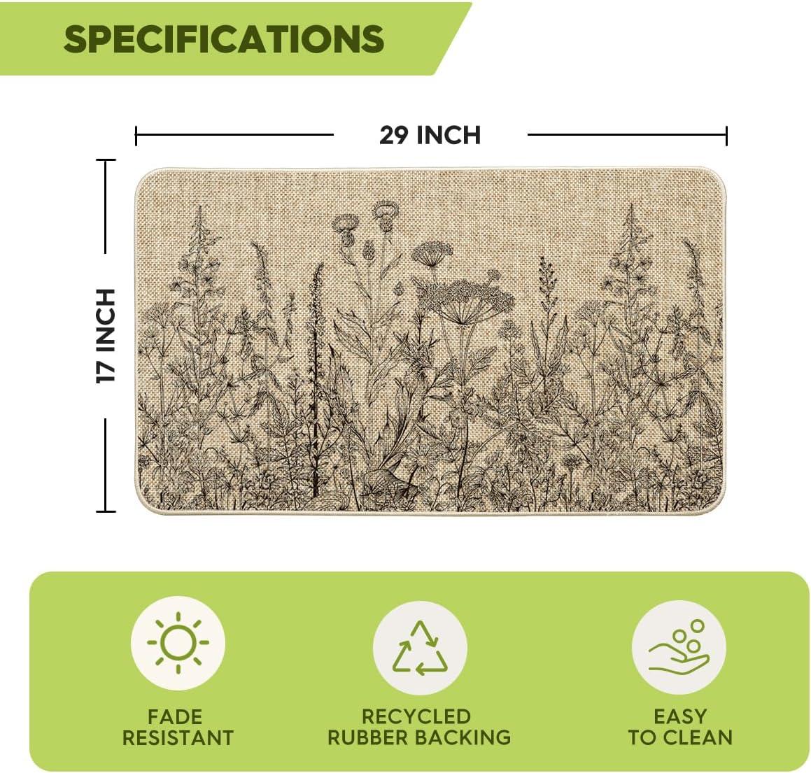 image:imageArtoid Mode Green Wildflower Spring Floral Summer Home Decor LowProfile Switch Rug Door Mat for Indoor Outdoor 17x29 InchBlack