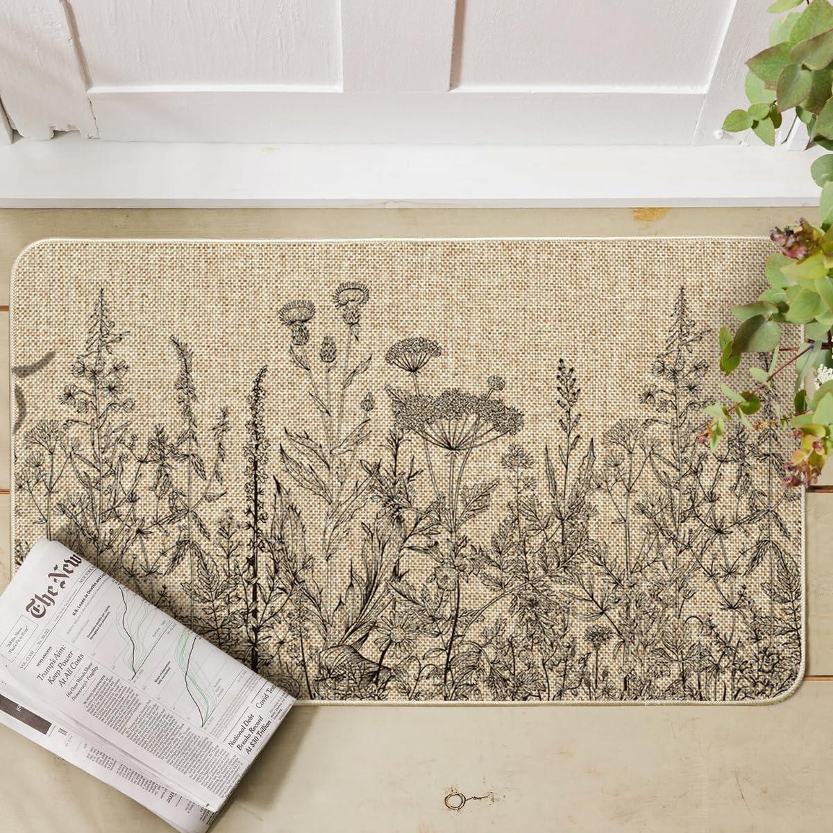 image:imageArtoid Mode Green Wildflower Spring Floral Summer Home Decor LowProfile Switch Rug Door Mat for Indoor Outdoor 17x29 InchBlack