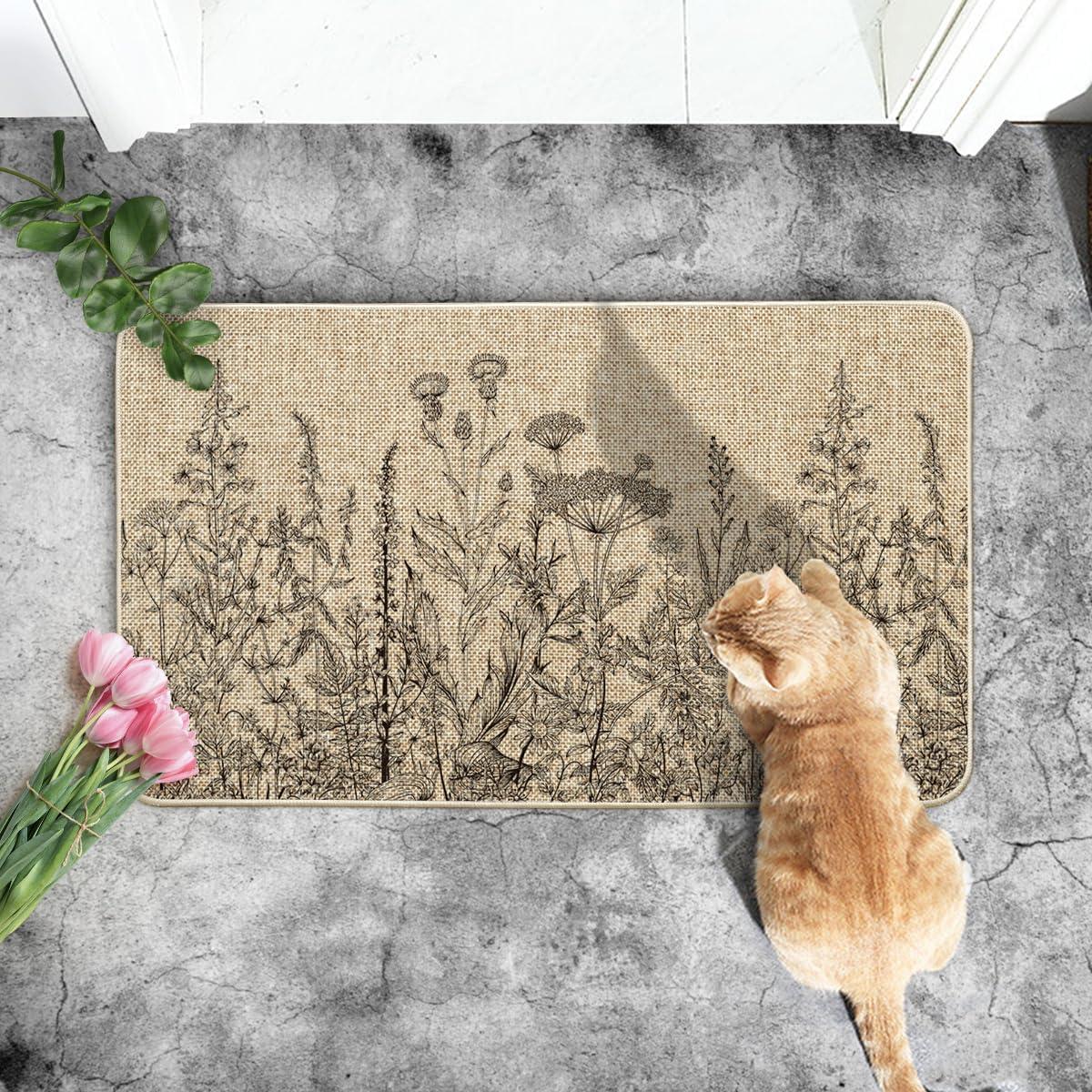 image:imageArtoid Mode Green Wildflower Spring Floral Summer Home Decor LowProfile Switch Rug Door Mat for Indoor Outdoor 17x29 InchBlack