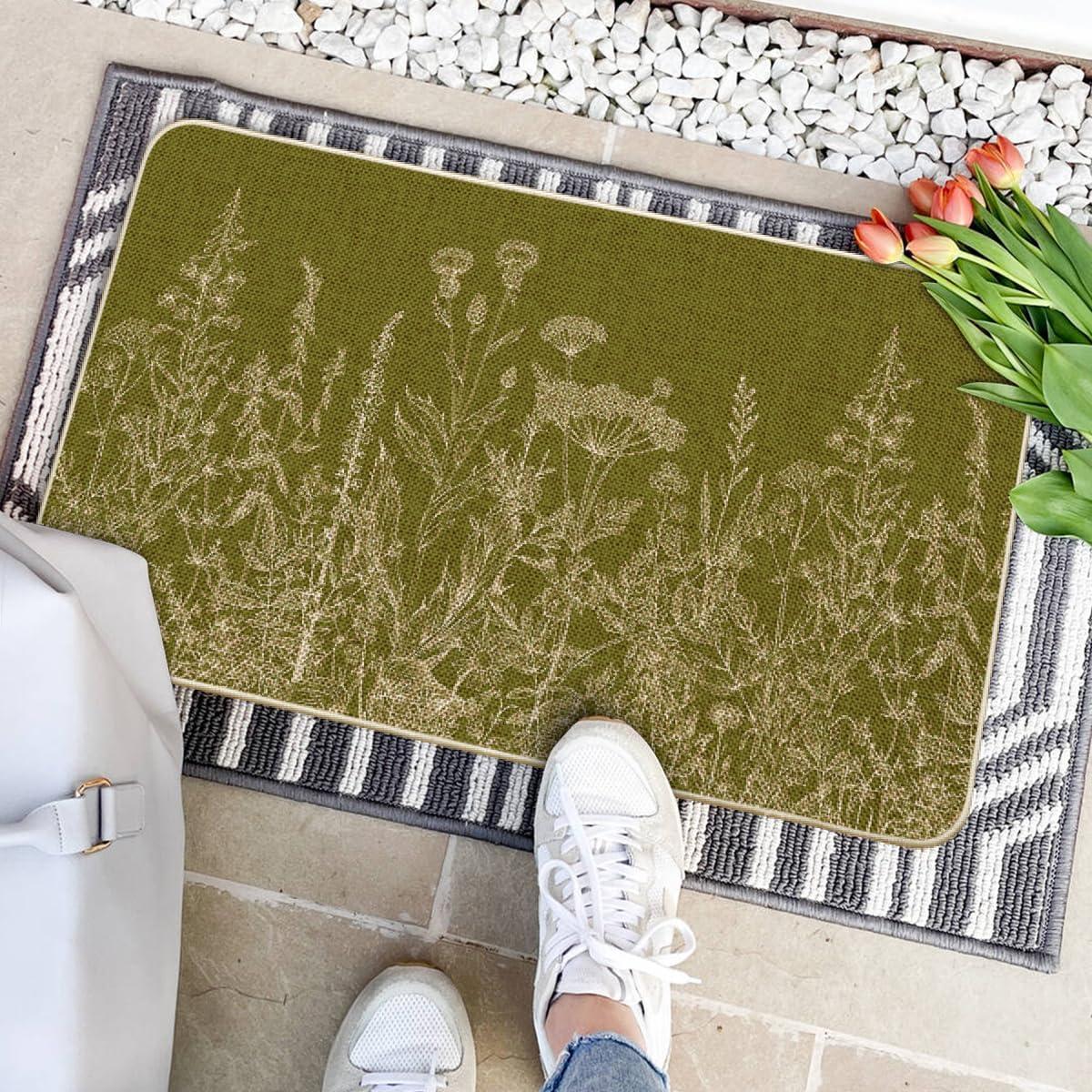 image:imageArtoid Mode Green Wildflower Spring Floral Summer Home Decor LowProfile Switch Rug Door Mat for Indoor Outdoor 17x29 InchGreen