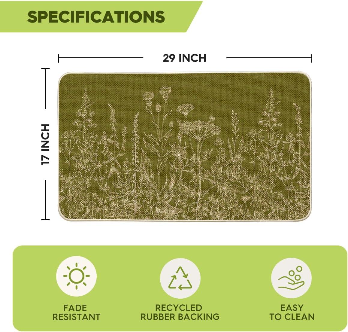 image:imageArtoid Mode Green Wildflower Spring Floral Summer Home Decor LowProfile Switch Rug Door Mat for Indoor Outdoor 17x29 InchGreen