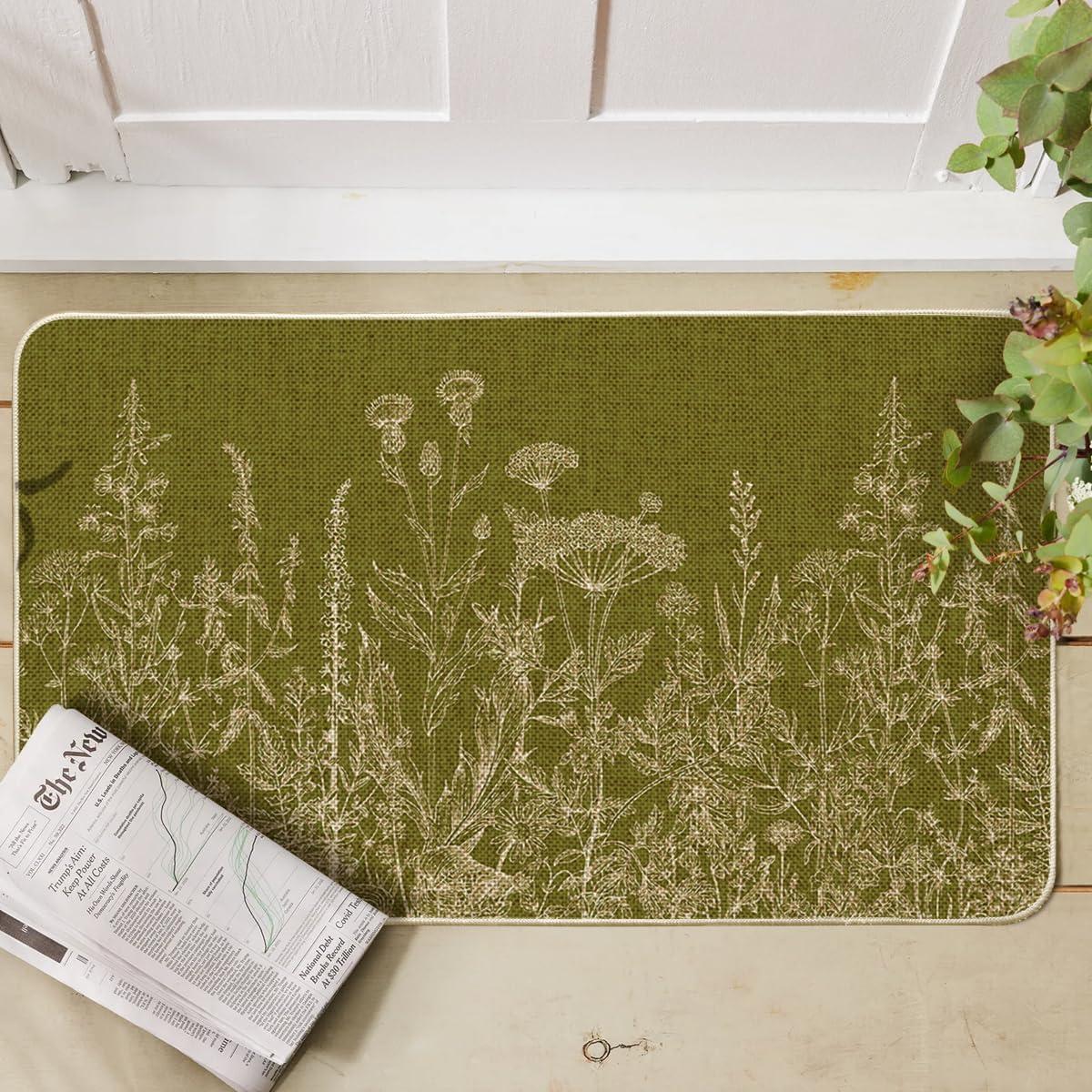 image:imageArtoid Mode Green Wildflower Spring Floral Summer Home Decor LowProfile Switch Rug Door Mat for Indoor Outdoor 17x29 InchGreen