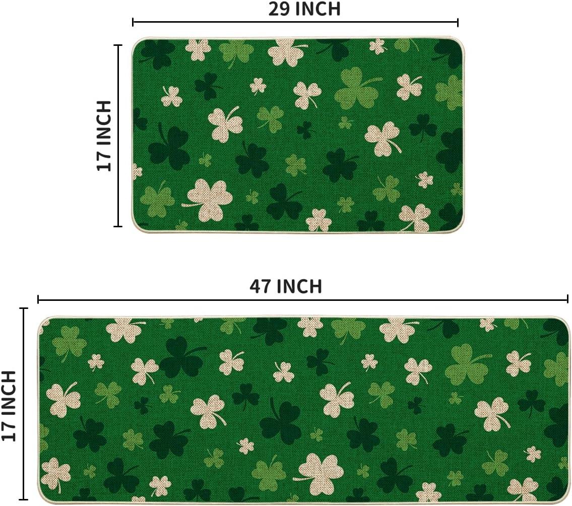 image:imageArtoid Mode Green Wood Shamrock St Patricks Day Kitchen Mats Set of 2 Home Decor LowProfile Kitchen Rugs for Floor 17x29 and 17x47 InchGreen