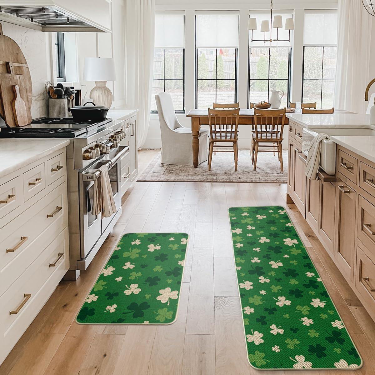 image:imageArtoid Mode Green Wood Shamrock St Patricks Day Kitchen Mats Set of 2 Home Decor LowProfile Kitchen Rugs for Floor 17x29 and 17x47 InchGreen