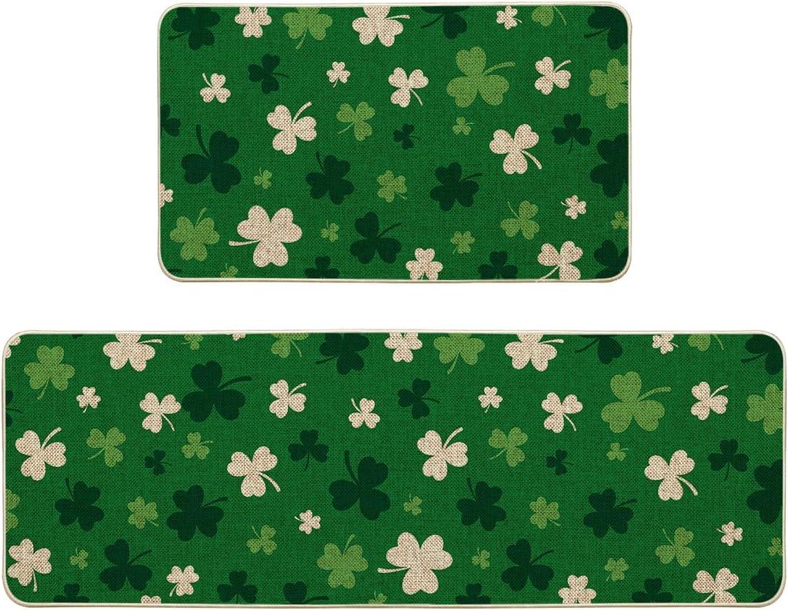 image:imageArtoid Mode Green Wood Shamrock St Patricks Day Kitchen Mats Set of 2 Home Decor LowProfile Kitchen Rugs for Floor 17x29 and 17x47 InchGreen