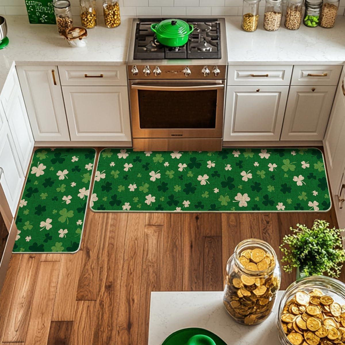 image:imageArtoid Mode Green Wood Shamrock St Patricks Day Kitchen Mats Set of 2 Home Decor LowProfile Kitchen Rugs for Floor 17x29 and 17x47 InchGreen