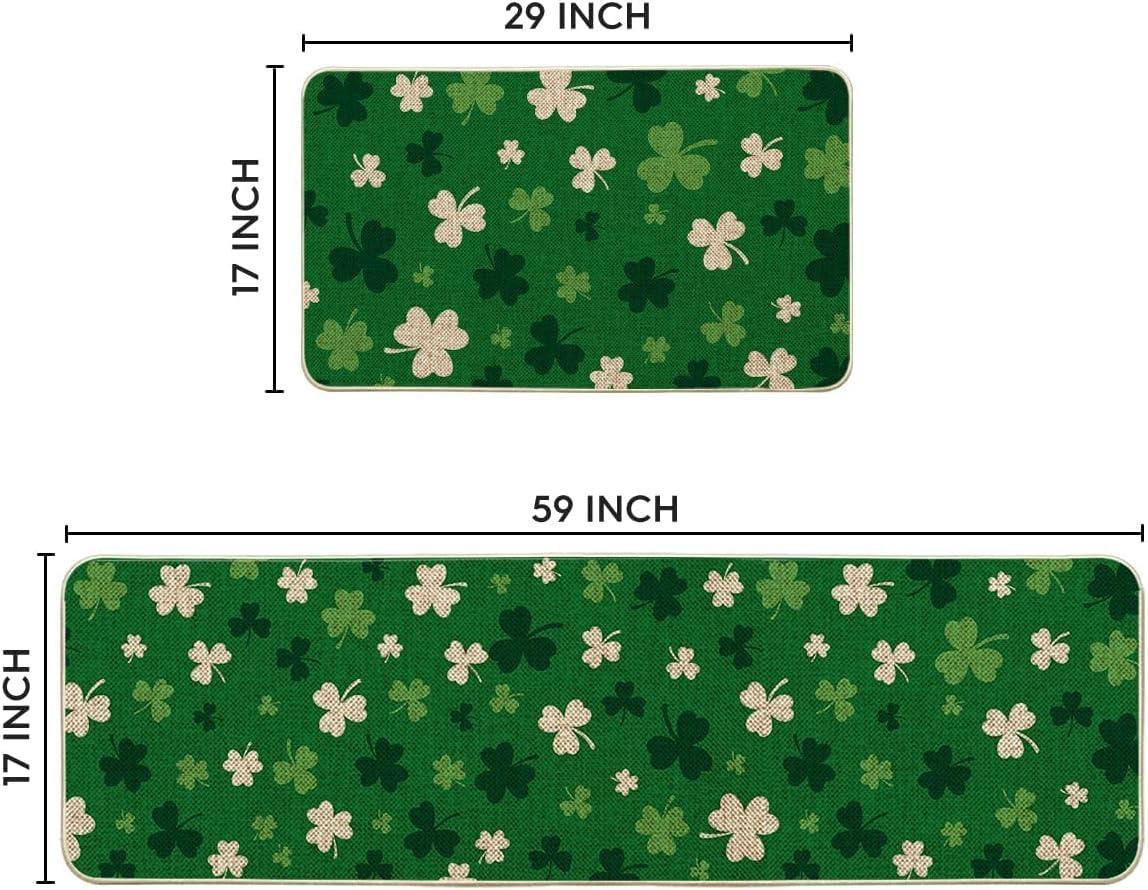 image:imageArtoid Mode Green Wood Shamrock St Patricks Day Kitchen Mats Set of 2 Home Decor LowProfile Kitchen Rugs for Floor 17x29 and 17x47 InchGreen