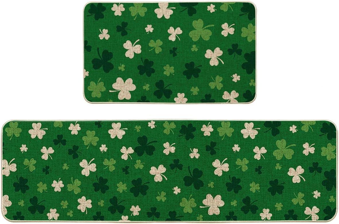 image:imageArtoid Mode Green Wood Shamrock St Patricks Day Kitchen Mats Set of 2 Home Decor LowProfile Kitchen Rugs for Floor 17x29 and 17x47 InchGreen
