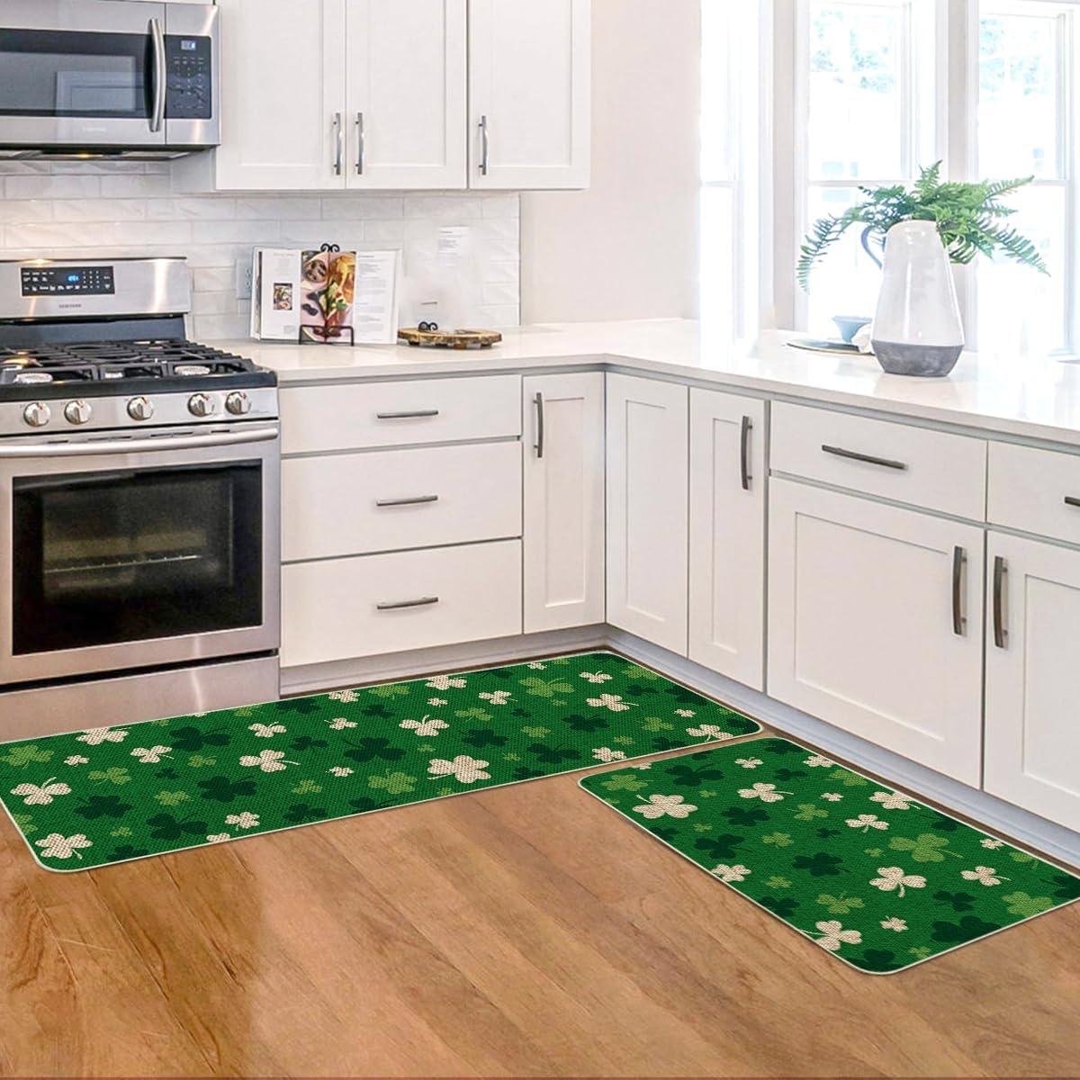 image:imageArtoid Mode Green Wood Shamrock St Patricks Day Kitchen Mats Set of 2 Home Decor LowProfile Kitchen Rugs for Floor 17x29 and 17x47 InchGreen