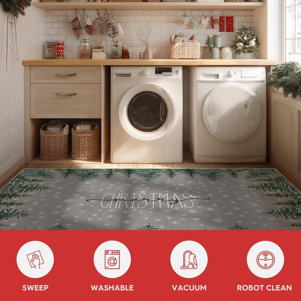 image:imageArtoid Mode Grey Pine Tree Merry Christmas Runner Rug Winter Home Decor LowProfile Washable Area Rug for Hallways Entryway Bedroom Bathroom Laundry Room Indoor 2x6 FeetGrey
