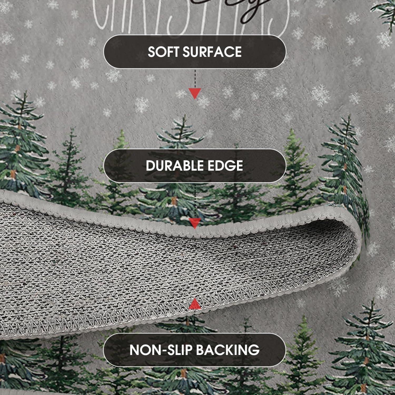 image:imageArtoid Mode Grey Pine Tree Merry Christmas Runner Rug Winter Home Decor LowProfile Washable Area Rug for Hallways Entryway Bedroom Bathroom Laundry Room Indoor 2x6 FeetGrey