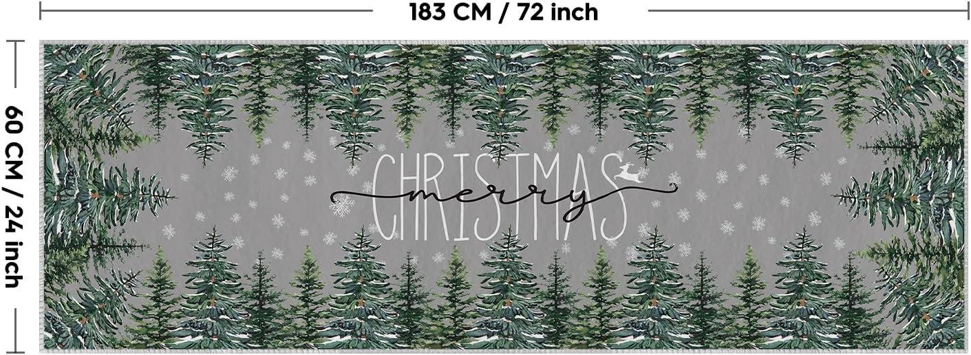 image:imageArtoid Mode Grey Pine Tree Merry Christmas Runner Rug Winter Home Decor LowProfile Washable Area Rug for Hallways Entryway Bedroom Bathroom Laundry Room Indoor 2x6 FeetGrey