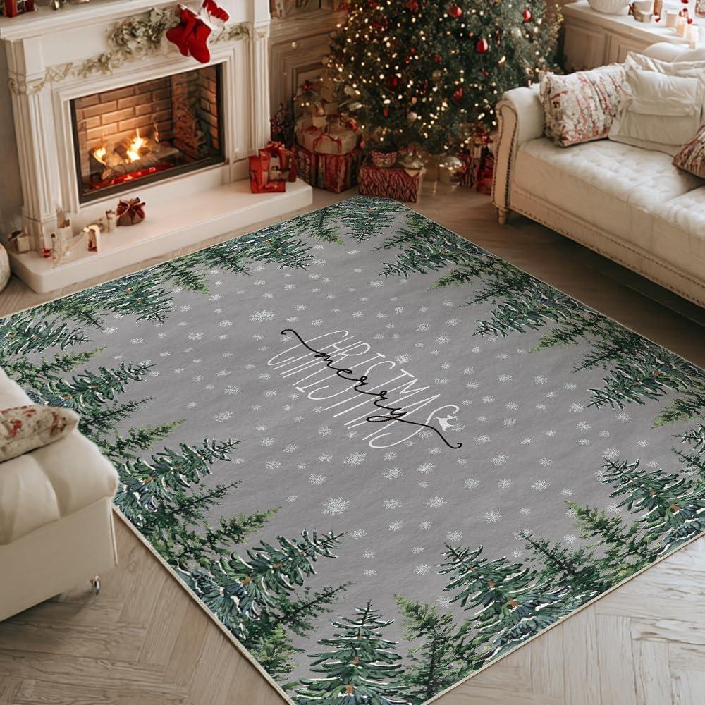 image:imageArtoid Mode Grey Pine Tree Merry Christmas Runner Rug Winter Home Decor LowProfile Washable Area Rug for Hallways Entryway Bedroom Bathroom Laundry Room Indoor 2x6 FeetGrey