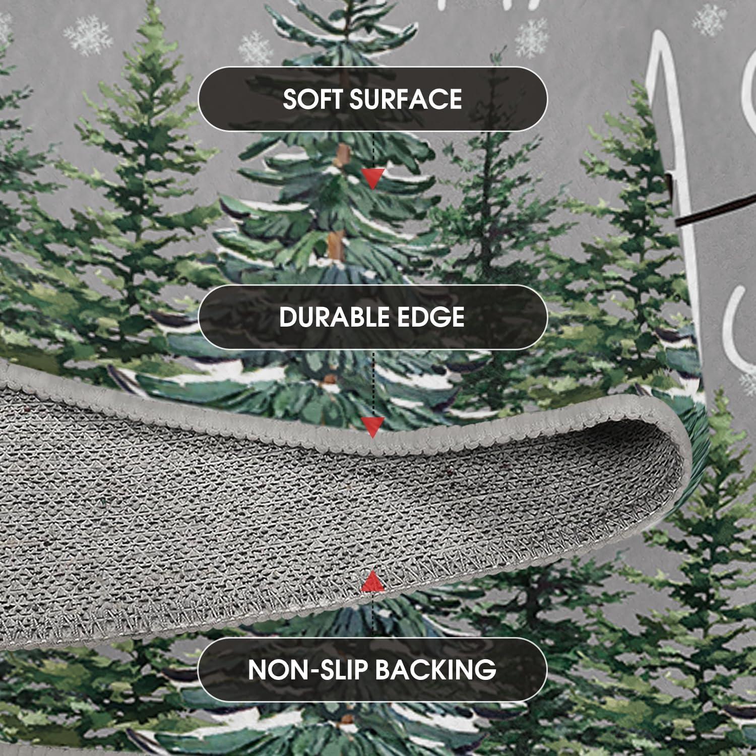 image:imageArtoid Mode Grey Pine Tree Merry Christmas Runner Rug Winter Home Decor LowProfile Washable Area Rug for Hallways Entryway Bedroom Bathroom Laundry Room Indoor 2x6 FeetGrey