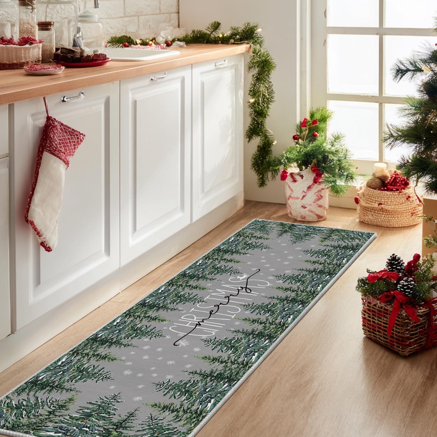 image:imageArtoid Mode Grey Pine Tree Merry Christmas Runner Rug Winter Home Decor LowProfile Washable Area Rug for Hallways Entryway Bedroom Bathroom Laundry Room Indoor 2x6 FeetGrey