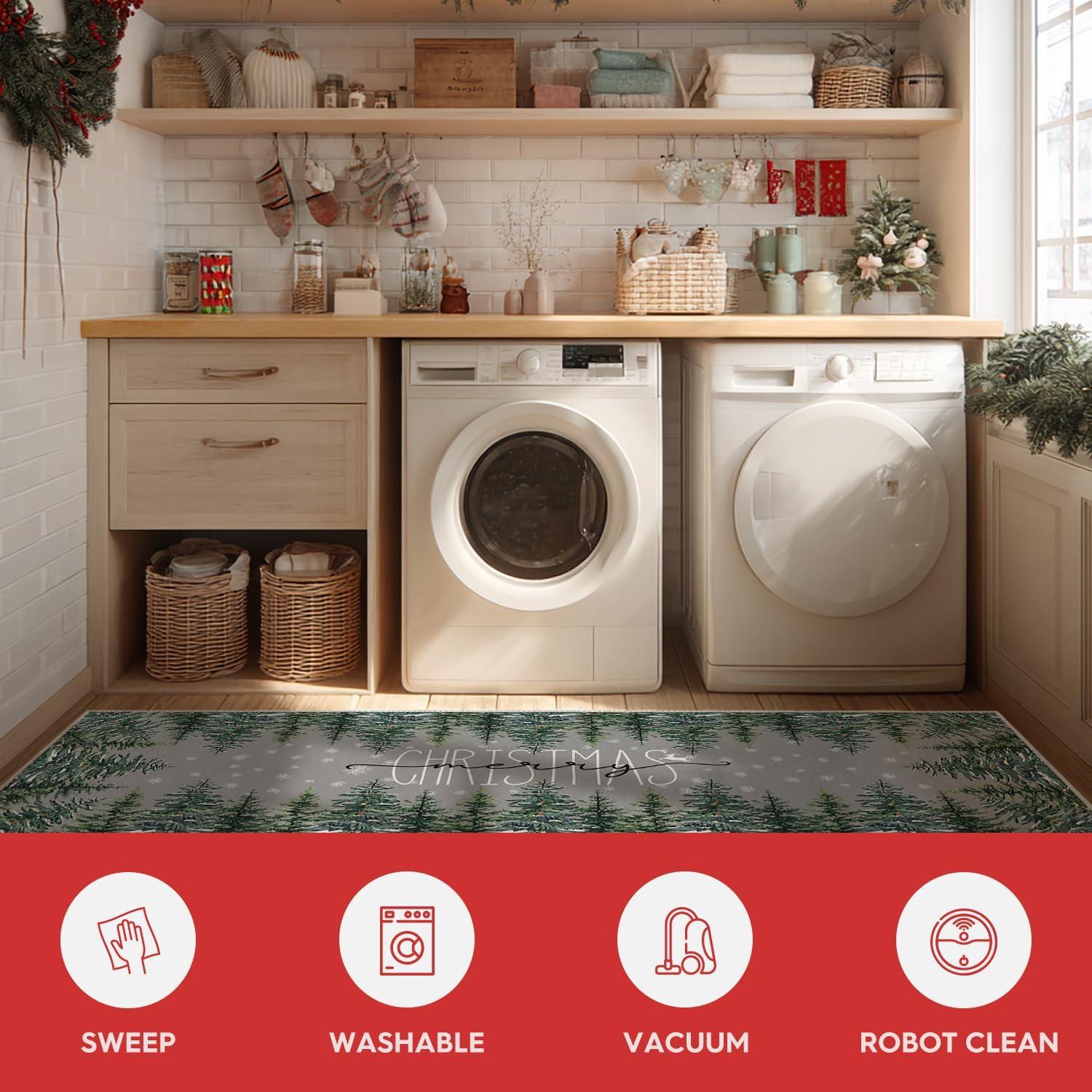 image:imageArtoid Mode Grey Pine Tree Merry Christmas Runner Rug Winter Home Decor LowProfile Washable Area Rug for Hallways Entryway Bedroom Bathroom Laundry Room Indoor 2x6 FeetGrey