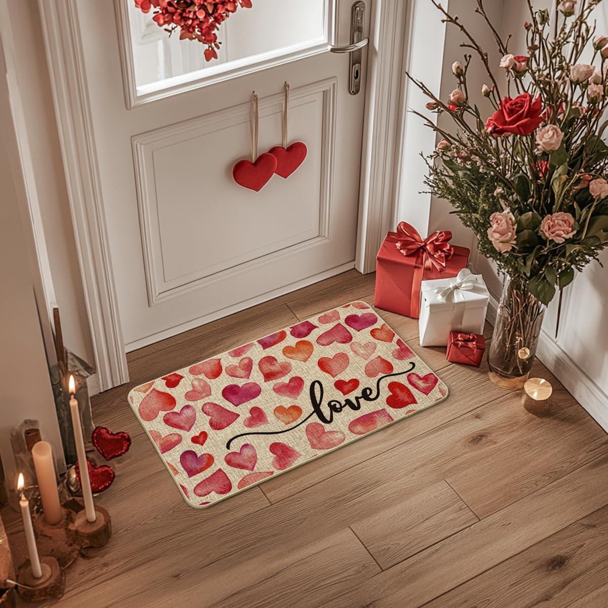 image:imageArtoid Mode Heart Love Valentines Day Doormat Anniversary Wedding Home Decor LowProfile Rug Switch Mat for Indoor Outdoor 17x29 InchBeige