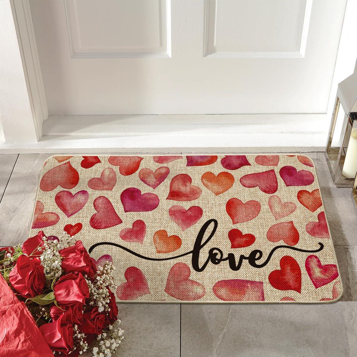 image:imageArtoid Mode Heart Love Valentines Day Doormat Anniversary Wedding Home Decor LowProfile Rug Switch Mat for Indoor Outdoor 17x29 InchBeige