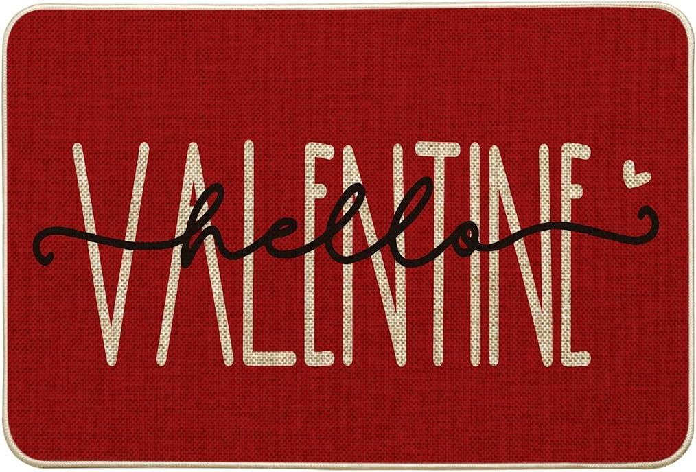 image:imageArtoid Mode Hello Valentine Pink Valentines Doormat Anniversary Wedding Home Decor LowProfile Rug Switch Mat for Indoor Outdoor 17x29 InchRed