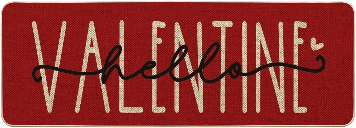 image:imageArtoid Mode Hello Valentine Pink Valentines Doormat Anniversary Wedding Home Decor LowProfile Rug Switch Mat for Indoor Outdoor 17x29 InchRed