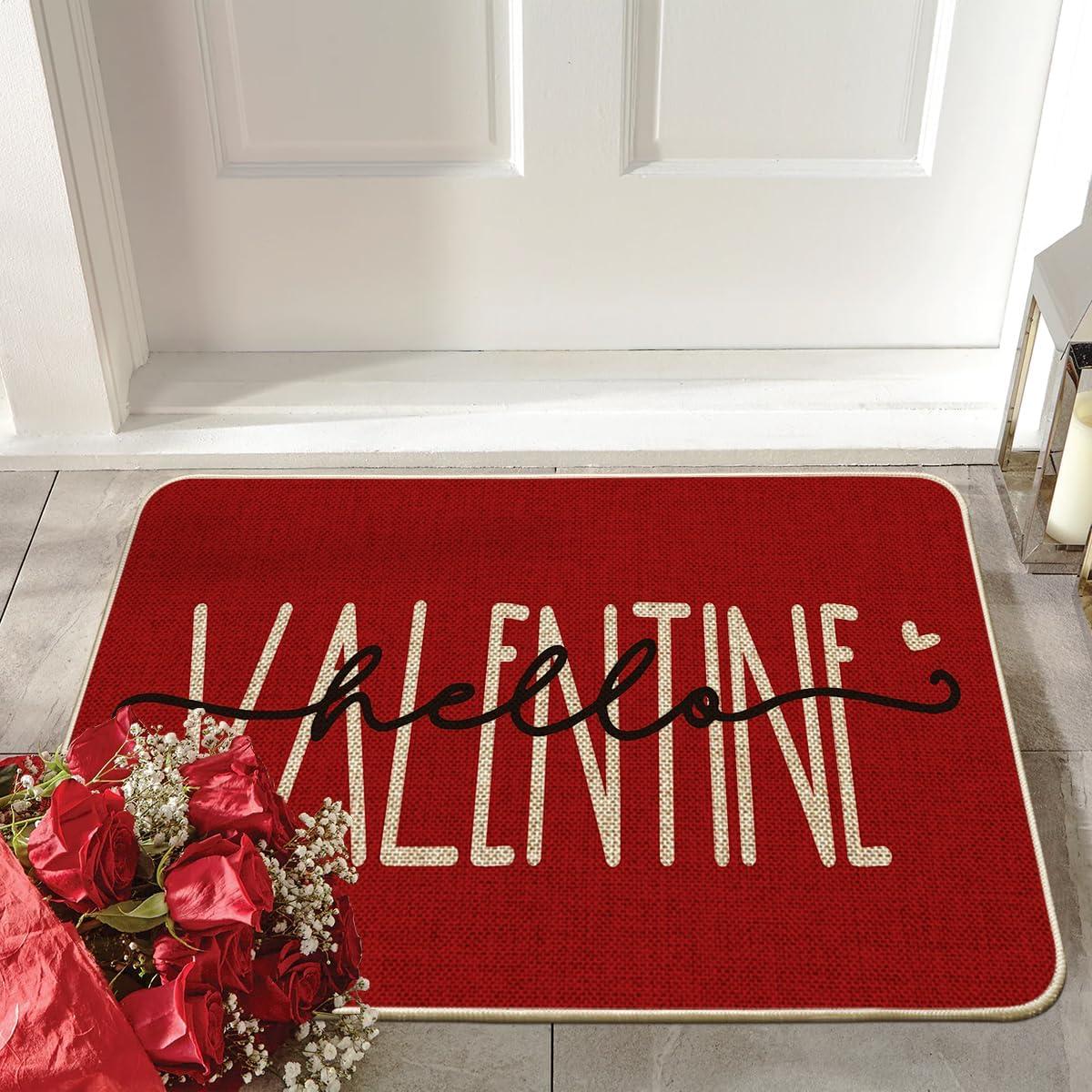 image:imageArtoid Mode Hello Valentine Pink Valentines Doormat Anniversary Wedding Home Decor LowProfile Rug Switch Mat for Indoor Outdoor 17x29 InchRed