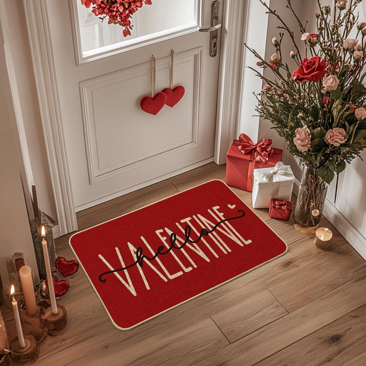 image:imageArtoid Mode Hello Valentine Pink Valentines Doormat Anniversary Wedding Home Decor LowProfile Rug Switch Mat for Indoor Outdoor 17x29 InchRed