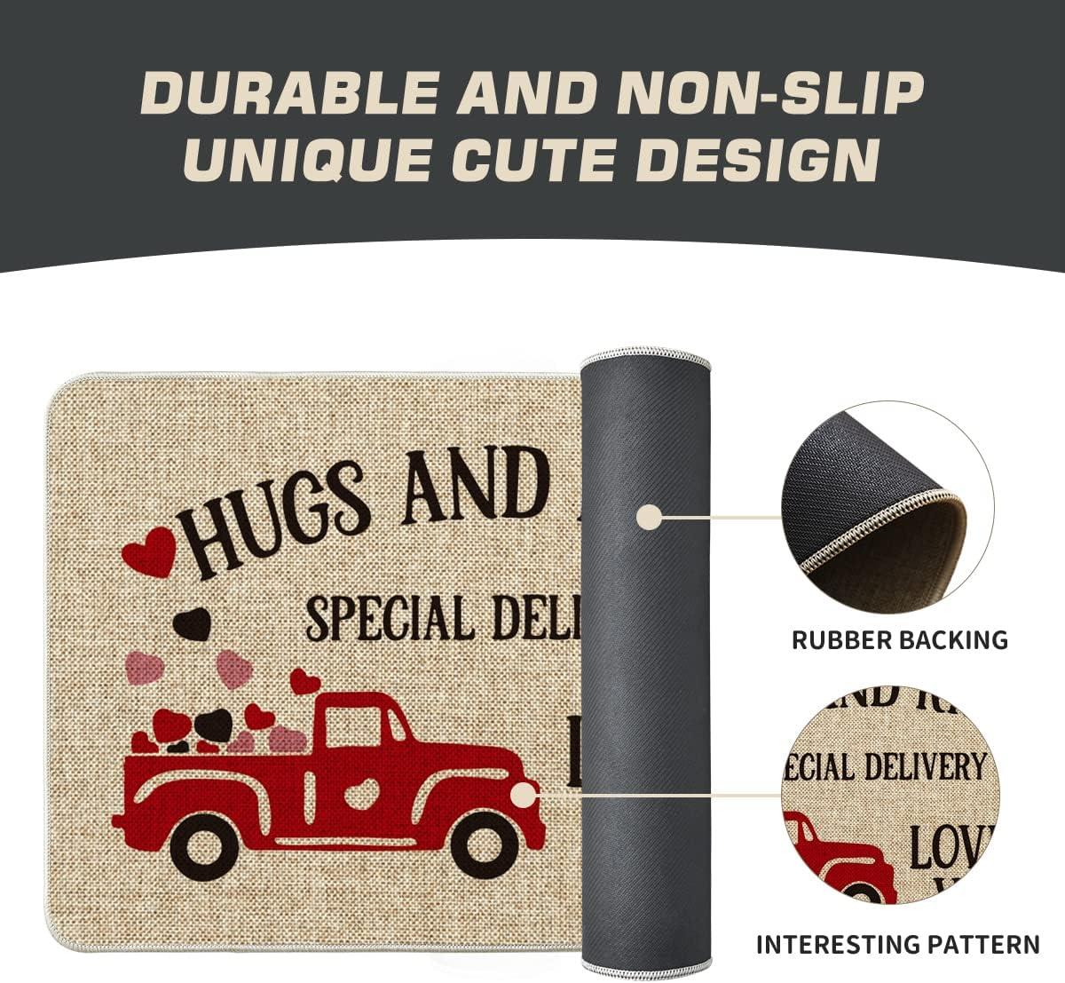 image:imageArtoid Mode Hugs and Kisses Special Delivery Truck Decorative Doormat Heart Seasonal HoliValentines Anniversary Wedding LowProfile Yard Floor Switch Mat for Indoor Outdoor 17 x 29 Inch