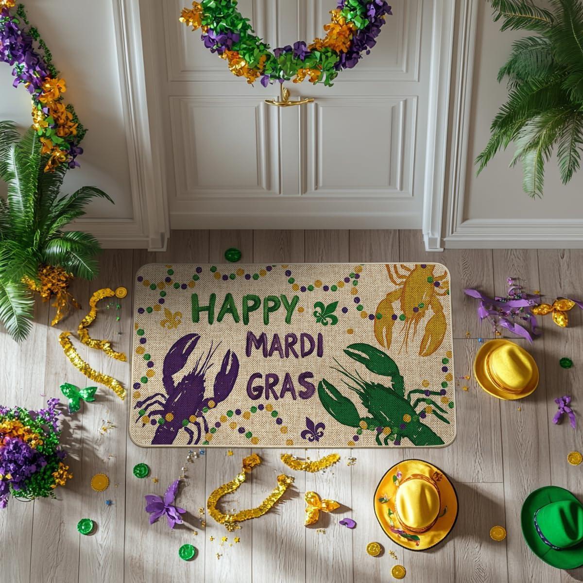 image:imageArtoid Mode Irises Lobster Happy Mardi Gras Carnival Doormat Home Decor LowProfile Switch Rug Door Mat Floor Mat for Indoor Outdoor 17x29 Inch