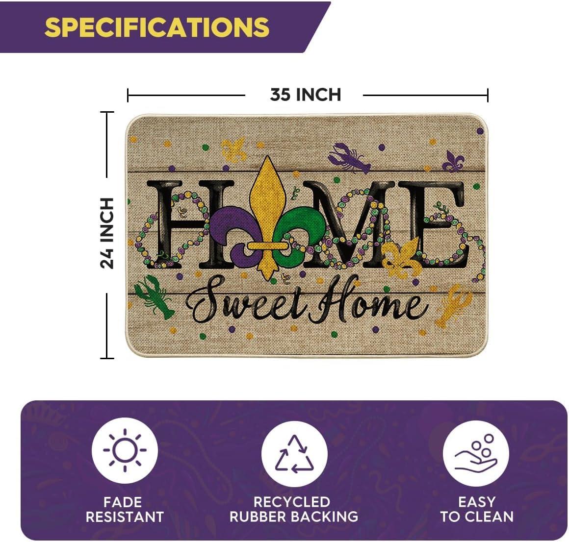 image:imageArtoid Mode Irises Lobster Home Sweet Home Mardi Gras Doormat Carnival Home Decor LowProfile Switch Rug Door Mat Floor Mat for Indoor Outdoor 17x29 InchBrown