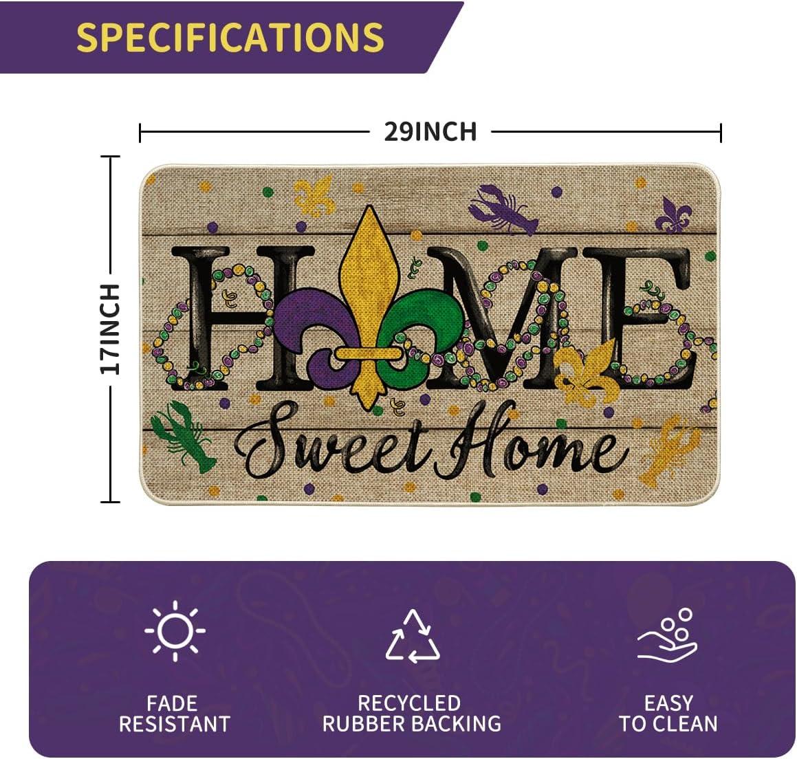 image:imageArtoid Mode Irises Lobster Home Sweet Home Mardi Gras Doormat Carnival Home Decor LowProfile Switch Rug Door Mat Floor Mat for Indoor Outdoor 17x29 InchBrown