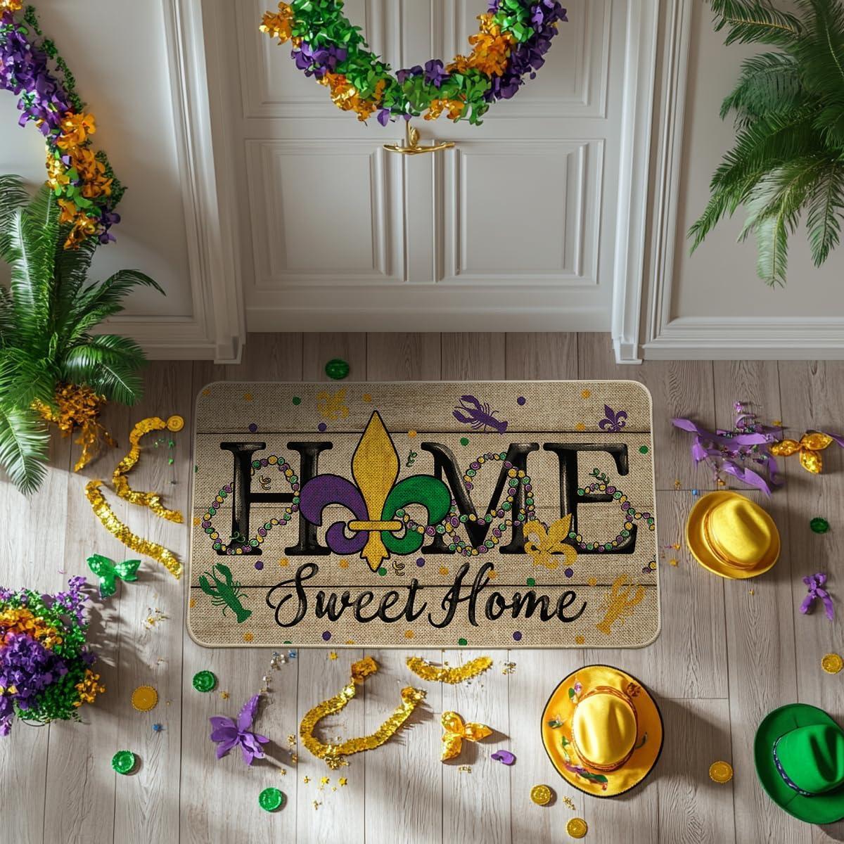 image:imageArtoid Mode Irises Lobster Home Sweet Home Mardi Gras Doormat Carnival Home Decor LowProfile Switch Rug Door Mat Floor Mat for Indoor Outdoor 17x29 InchBrown