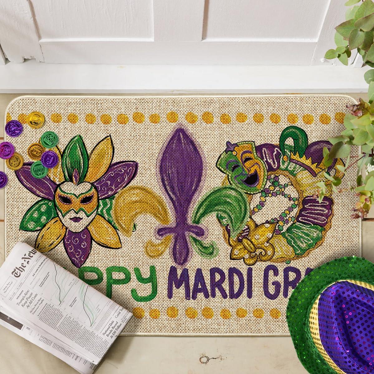 image:imageArtoid Mode Irises Mask Doughnut Happy Mardi Gras Doormat Carnival Home Decor LowProfile Switch Rug Door Mat Floor Mat for Indoor Outdoor 17x29 InchBeige