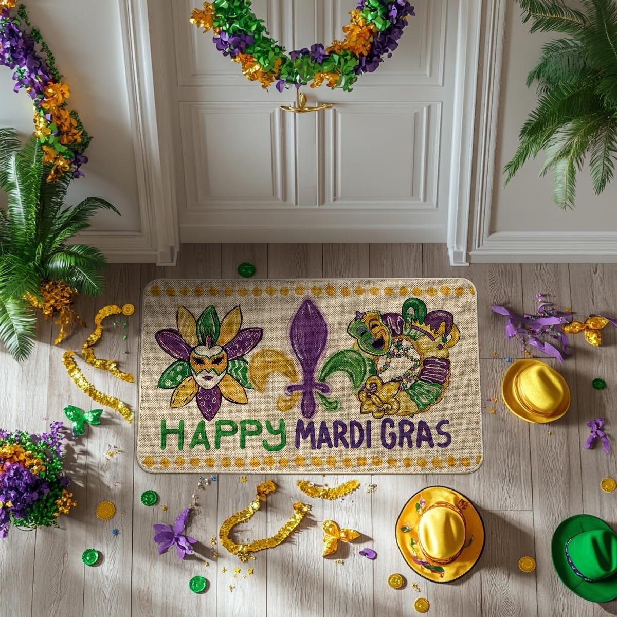 image:imageArtoid Mode Irises Mask Doughnut Happy Mardi Gras Doormat Carnival Home Decor LowProfile Switch Rug Door Mat Floor Mat for Indoor Outdoor 17x29 InchBeige