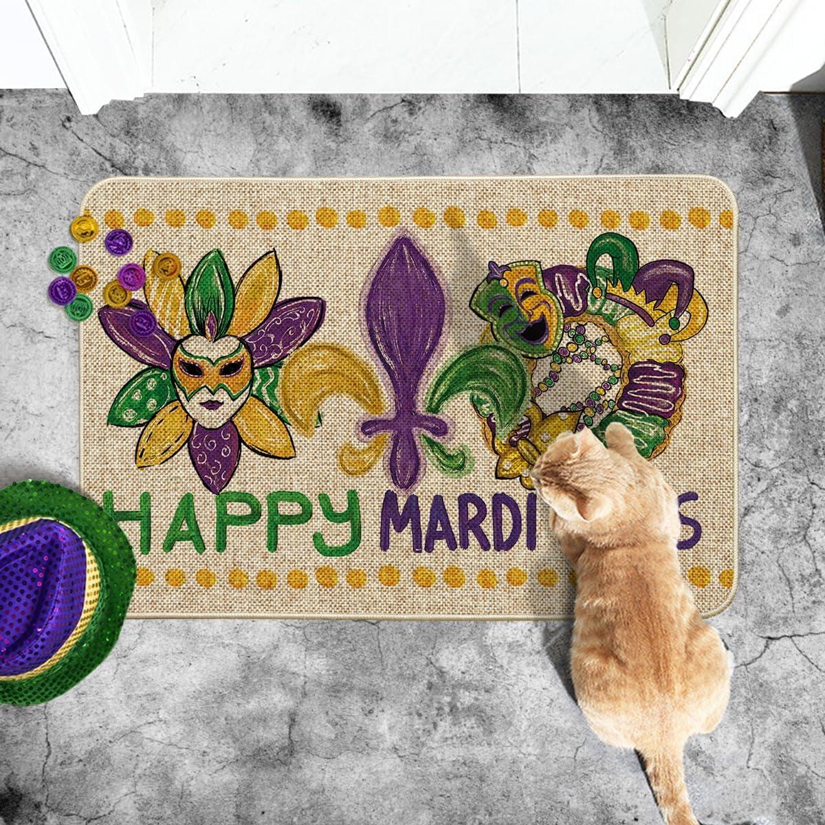 image:imageArtoid Mode Irises Mask Doughnut Happy Mardi Gras Doormat Carnival Home Decor LowProfile Switch Rug Door Mat Floor Mat for Indoor Outdoor 17x29 InchBeige