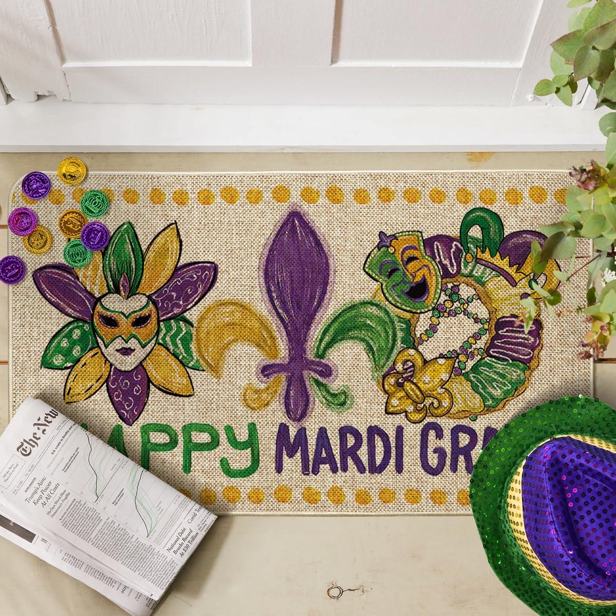 image:imageArtoid Mode Irises Mask Doughnut Happy Mardi Gras Doormat Carnival Home Decor LowProfile Switch Rug Door Mat Floor Mat for Indoor Outdoor 17x29 InchBeige