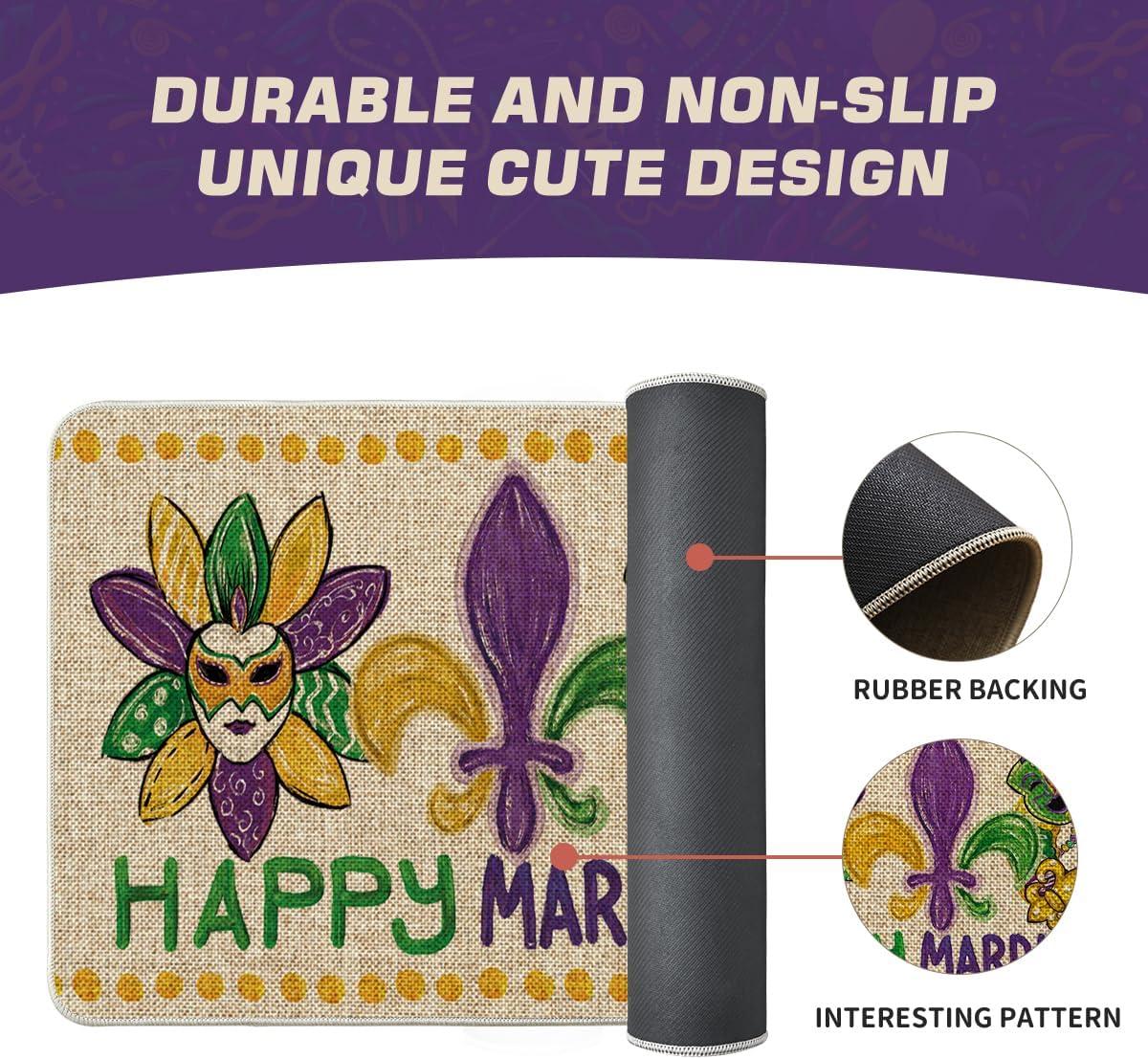 image:imageArtoid Mode Irises Mask Doughnut Happy Mardi Gras Doormat Carnival Home Decor LowProfile Switch Rug Door Mat Floor Mat for Indoor Outdoor 17x29 InchBeige