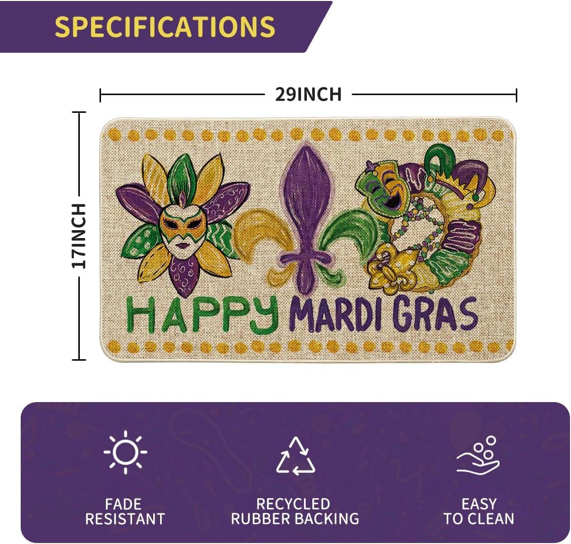 image:imageArtoid Mode Irises Mask Doughnut Happy Mardi Gras Doormat Carnival Home Decor LowProfile Switch Rug Door Mat Floor Mat for Indoor Outdoor 17x29 InchBeige