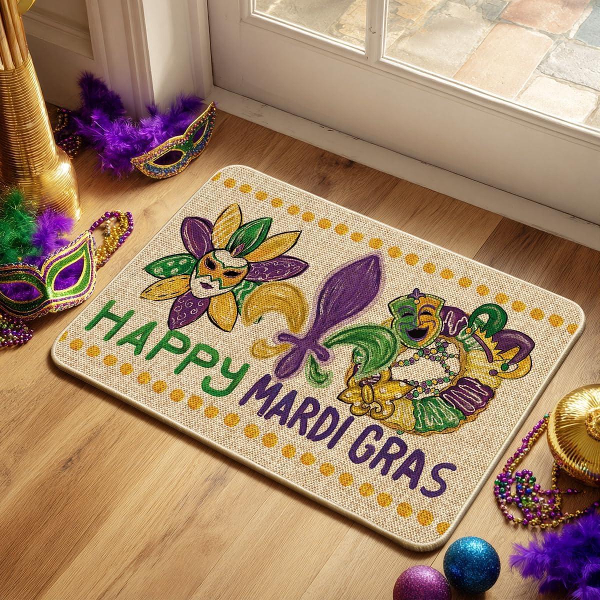 image:imageArtoid Mode Irises Mask Doughnut Happy Mardi Gras Doormat Carnival Home Decor LowProfile Switch Rug Door Mat Floor Mat for Indoor Outdoor 17x29 InchBeige
