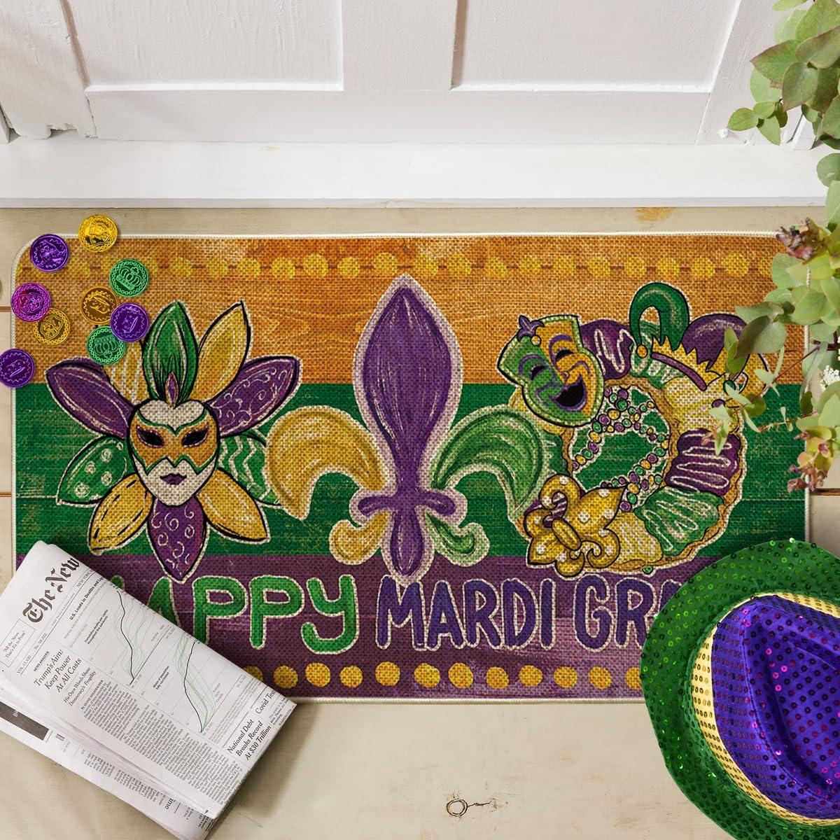 image:imageArtoid Mode Irises Mask Doughnut Happy Mardi Gras Doormat Carnival Home Decor LowProfile Switch Rug Door Mat Floor Mat for Indoor Outdoor 17x29 InchYellow