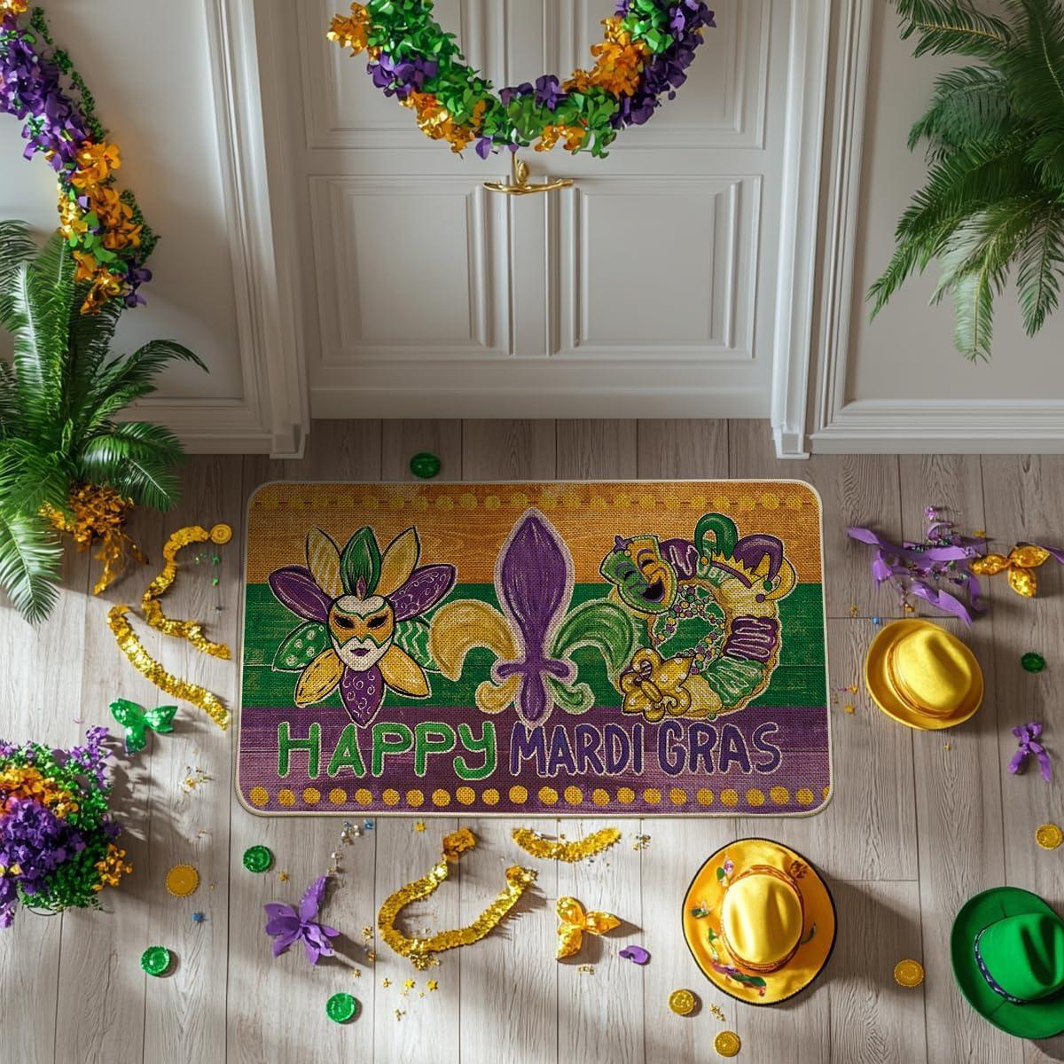 image:imageArtoid Mode Irises Mask Doughnut Happy Mardi Gras Doormat Carnival Home Decor LowProfile Switch Rug Door Mat Floor Mat for Indoor Outdoor 17x29 InchYellow