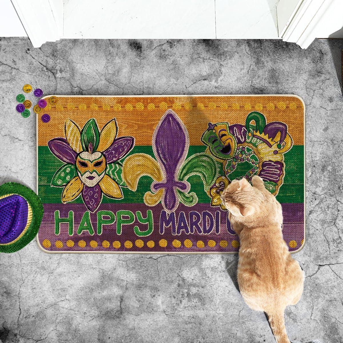 image:imageArtoid Mode Irises Mask Doughnut Happy Mardi Gras Doormat Carnival Home Decor LowProfile Switch Rug Door Mat Floor Mat for Indoor Outdoor 17x29 InchYellow