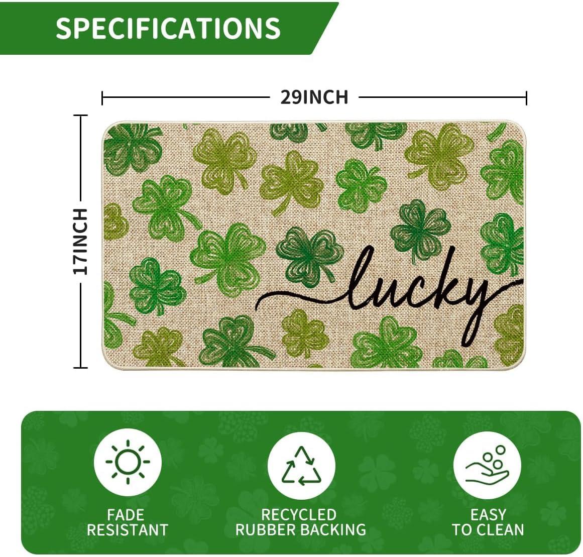 image:imageArtoid Mode Lucky Clovers St Patricks Day Doormat Home Decor LowProfile Switch Rug Door Mat Floor Mat for Indoor Outdoor 17x29 InchLight Green